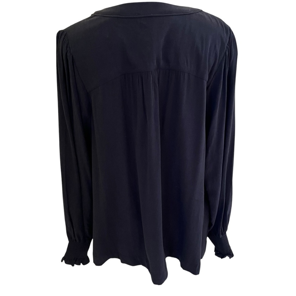 Democracy Black Long Sleeve V-Neck Double Ruffle Yoke Woven Blouse 1X - Picture 8 of 11